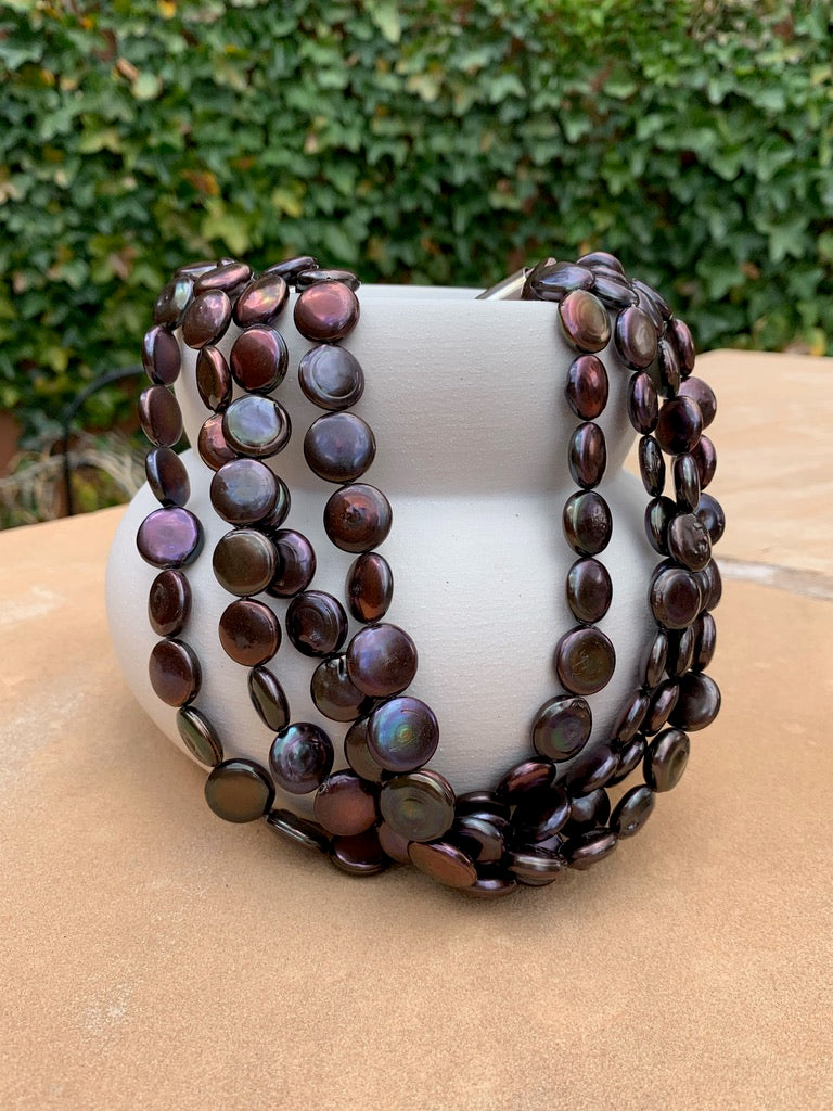 Multi strand peacock coin pearls