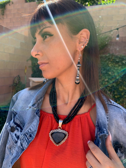 Onyx with druzy pendant necklace