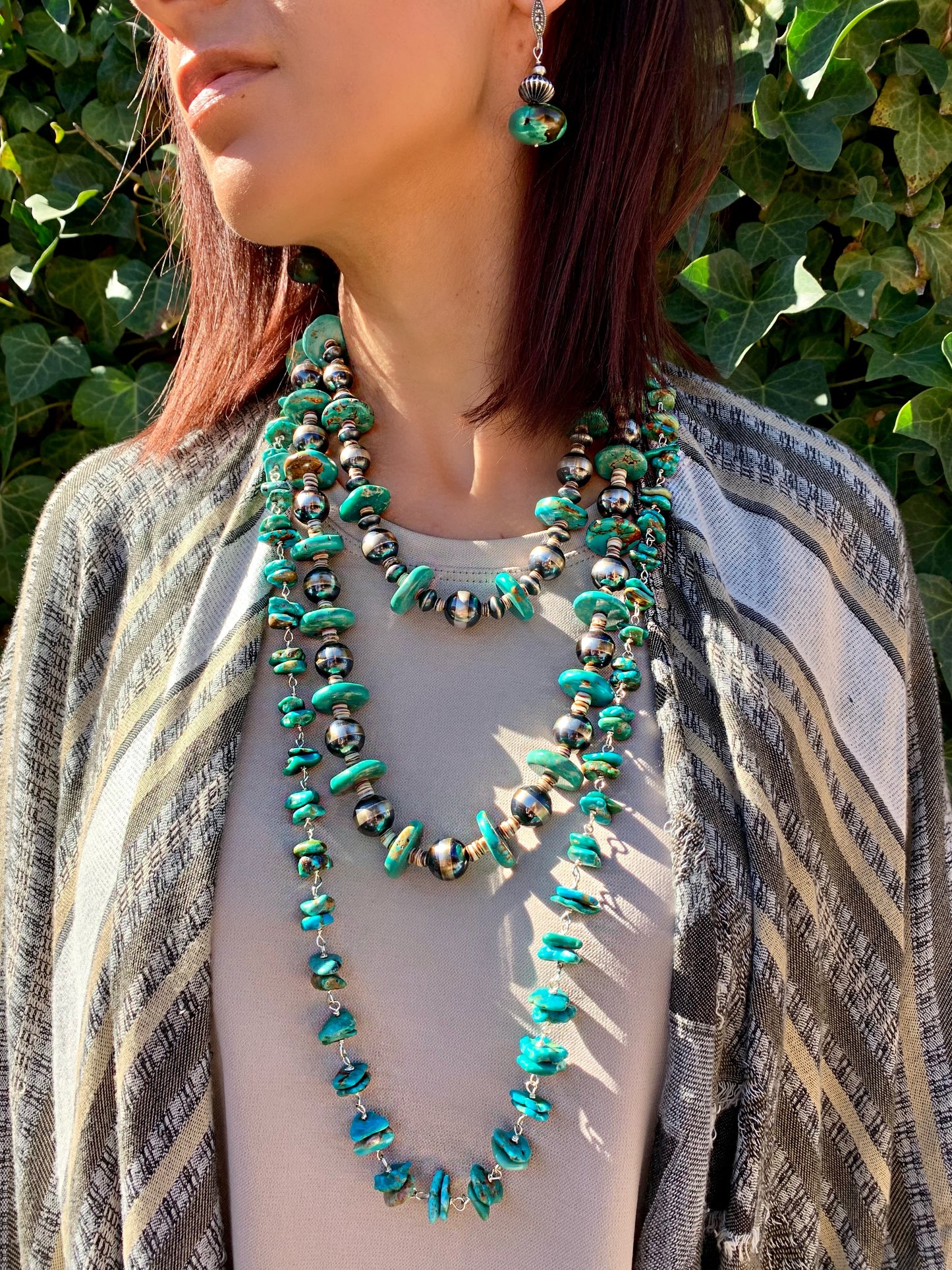 Long turquoise with Navajo pearls and Heishi necklace