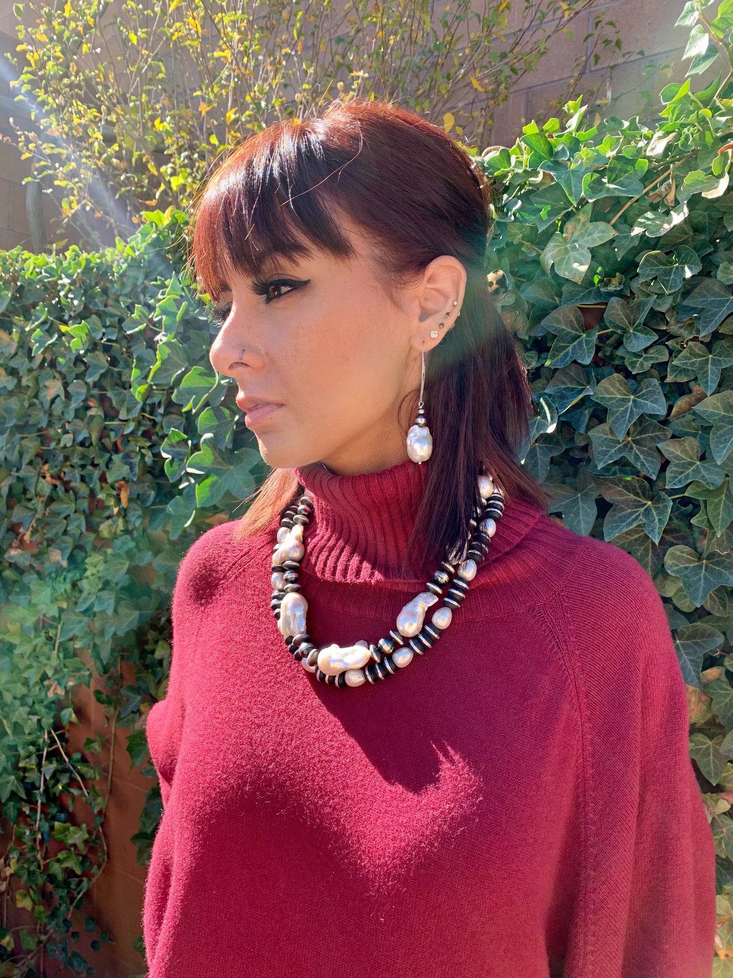 Baroque pearl and Navajo pearl necklace