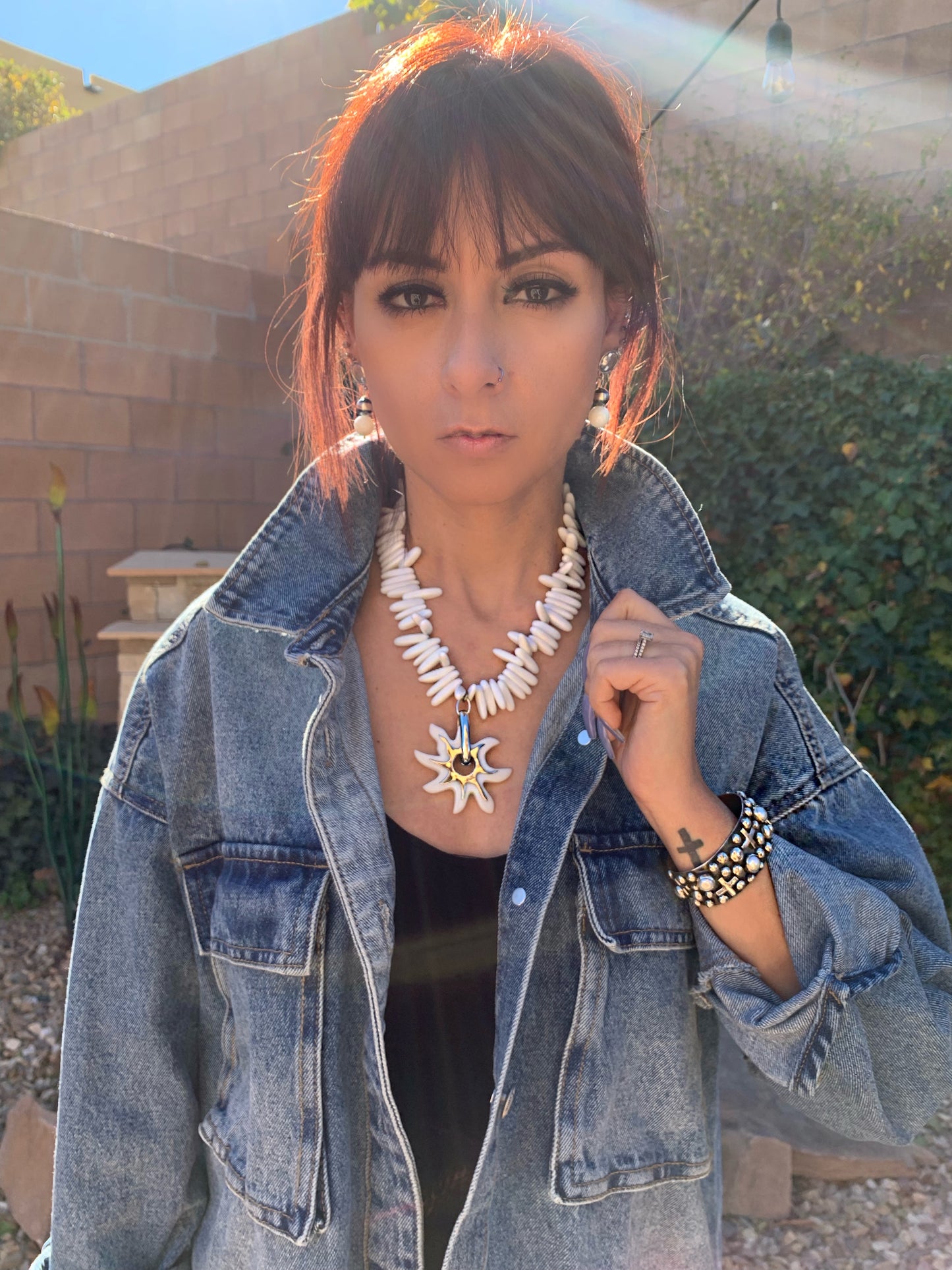 White jade with sun pendant necklace