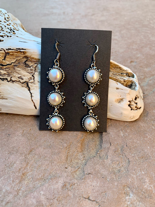 Pearl and silver drop earrings