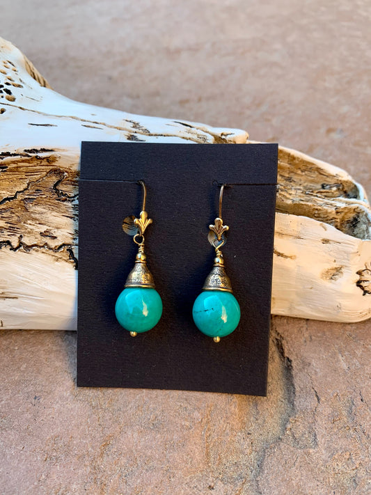 Turquoise and bronze wire earrings