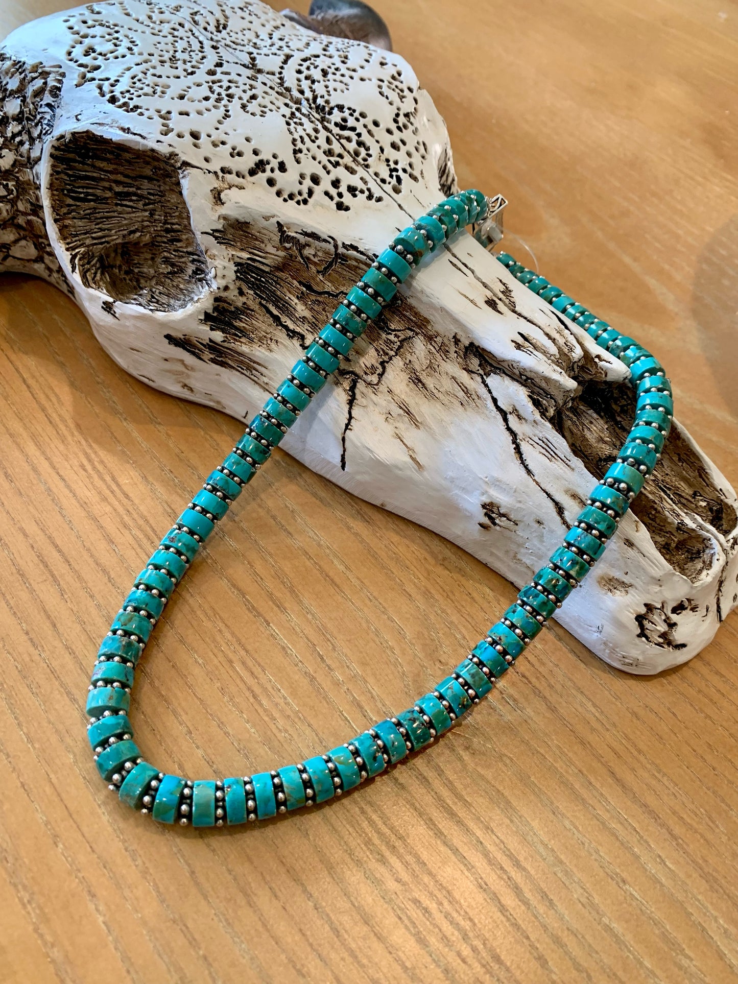 Round turquoise and sterling silver necklace