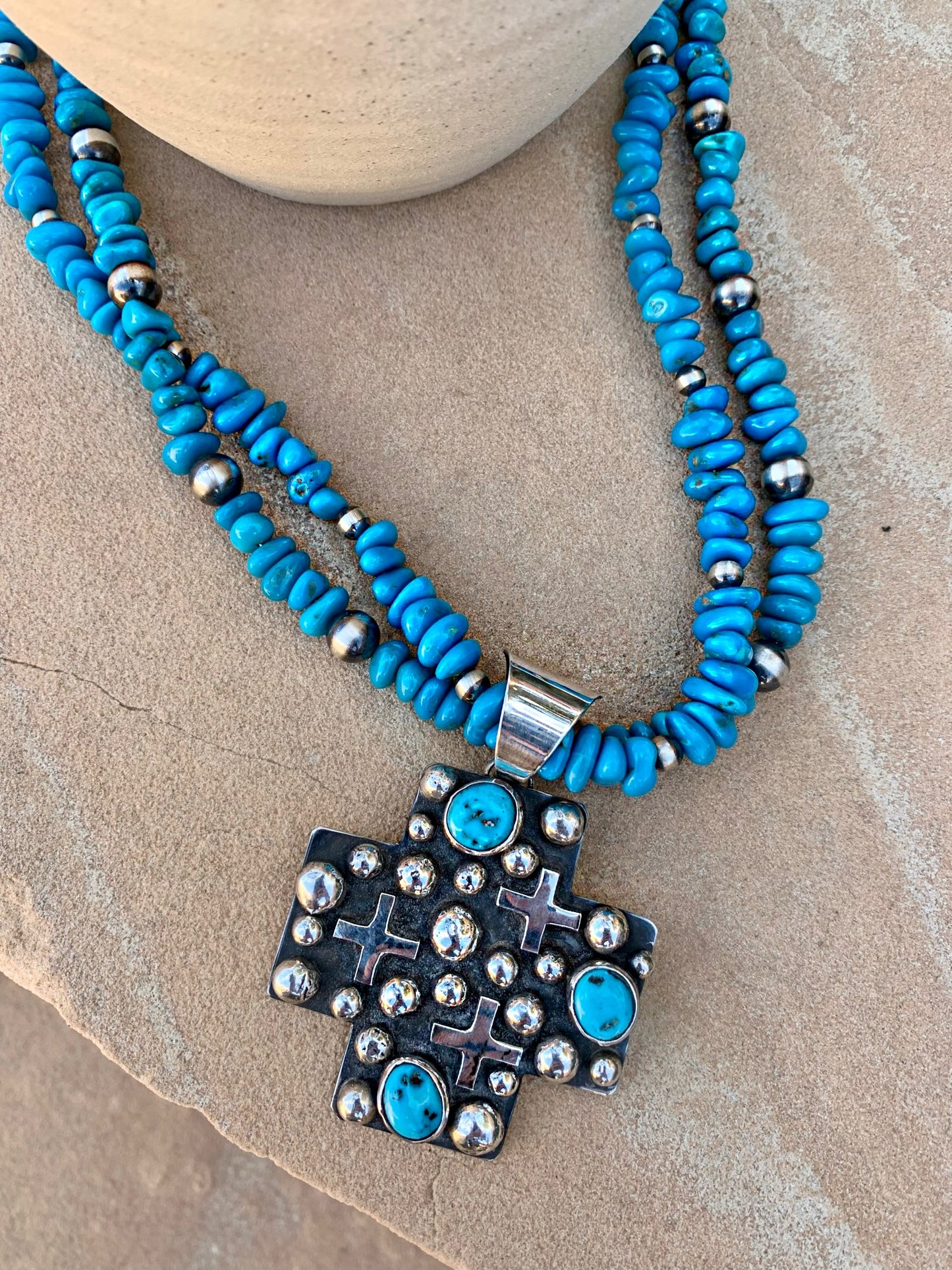 Sleeping beauty turquoise necklace with cross