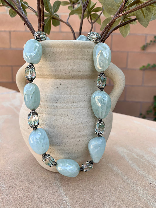 Aquamarine necklace with aqua and topaz