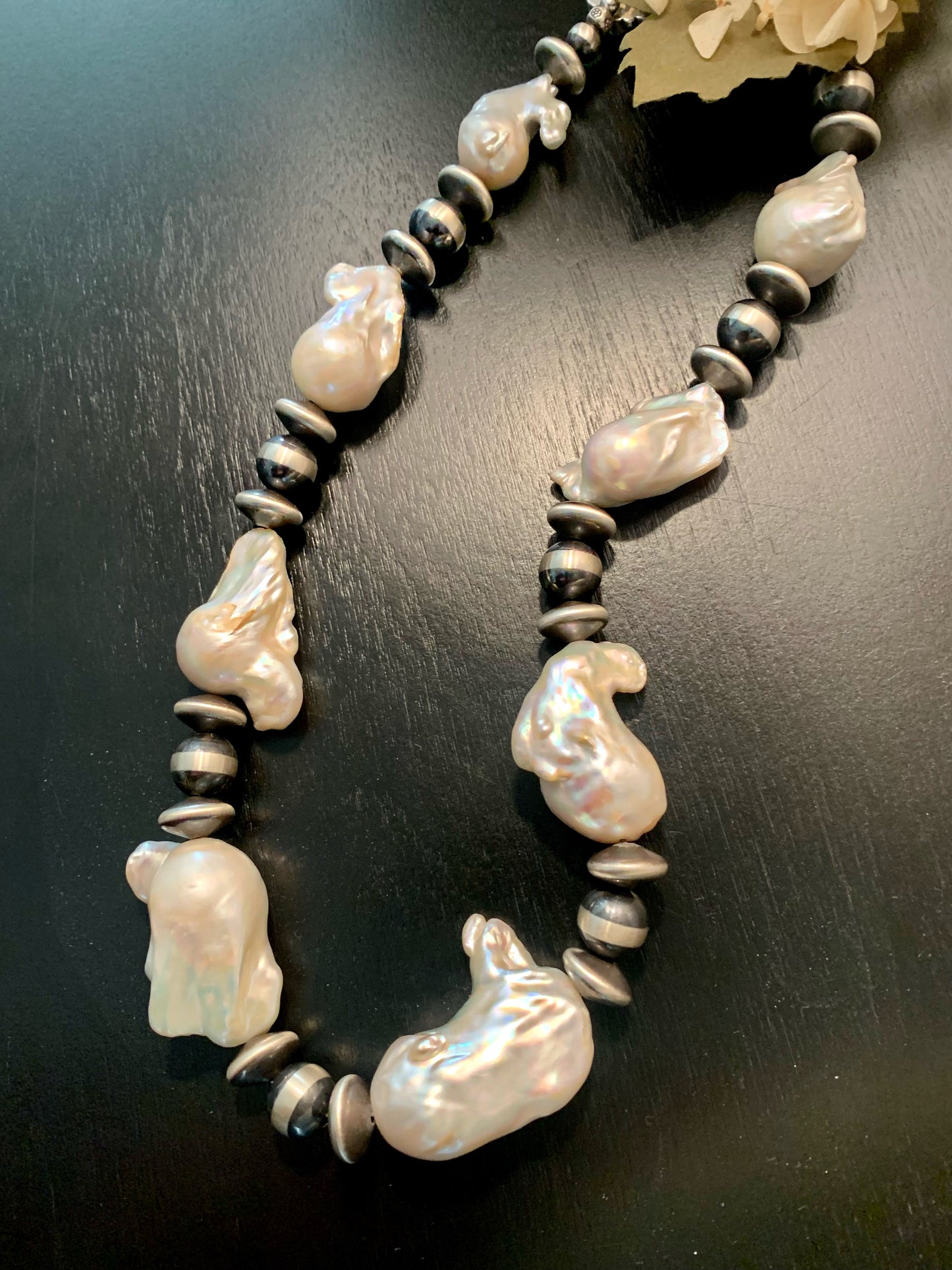 Baroque pearl and Navajo pearl necklace