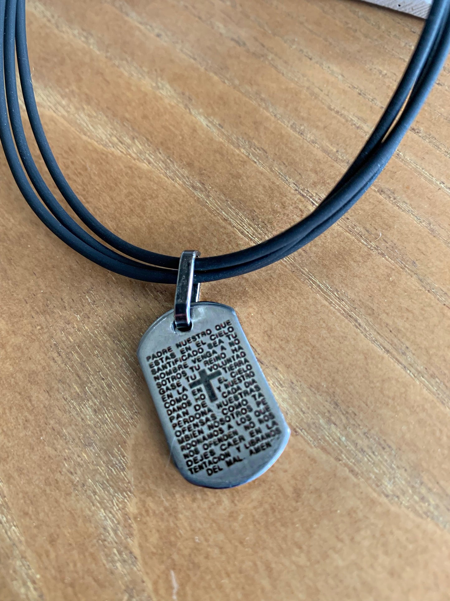 Leather necklace with latin prayer