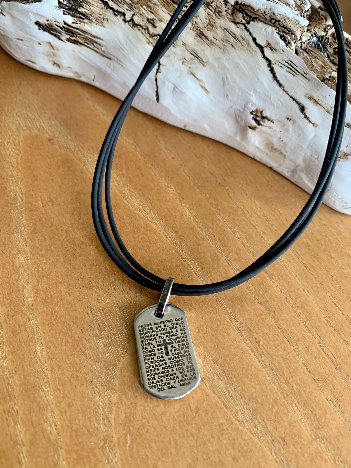 Leather necklace with latin prayer