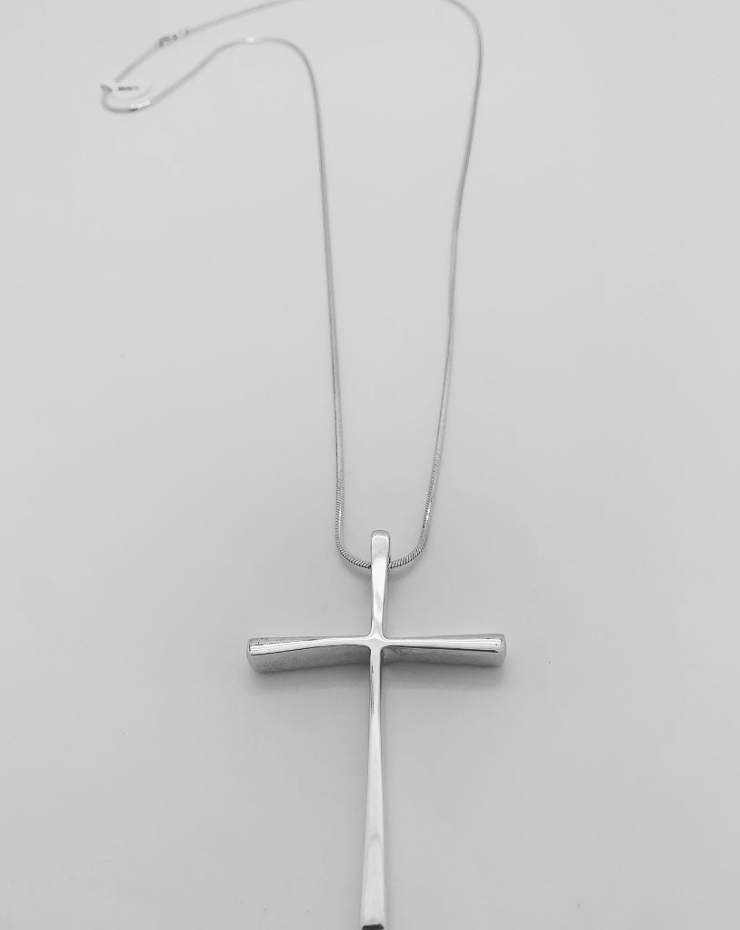 Long silver chain with silver cross