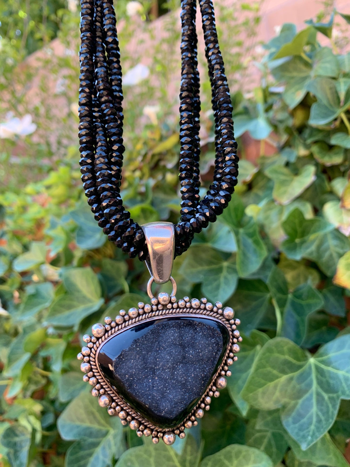Onyx with druzy pendant necklace