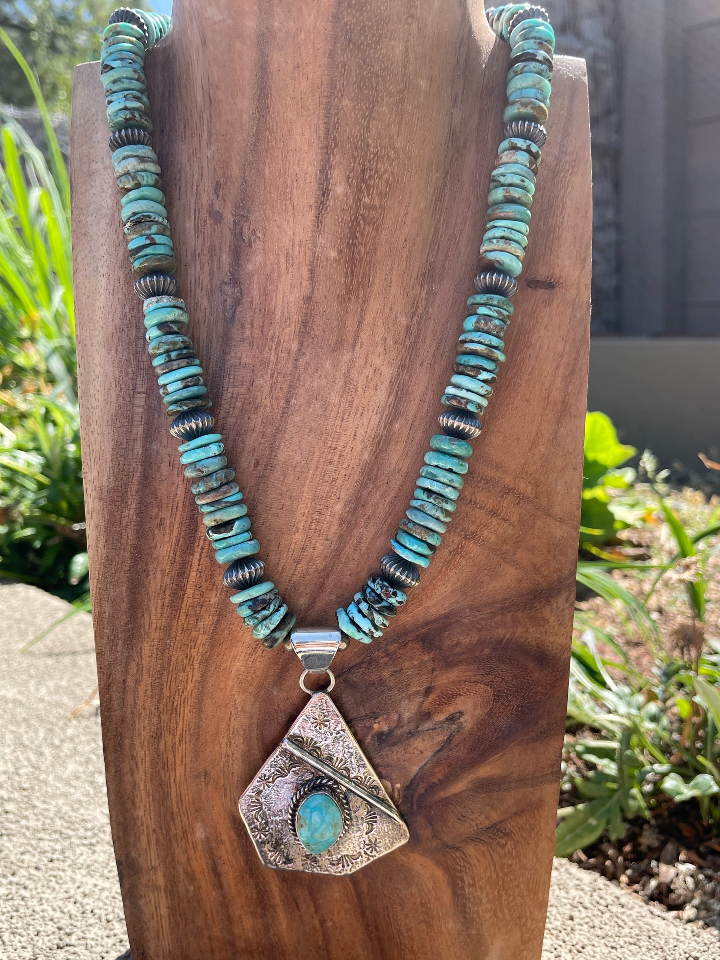 Turquoise with Navajo pearls and Santo Domino pendant