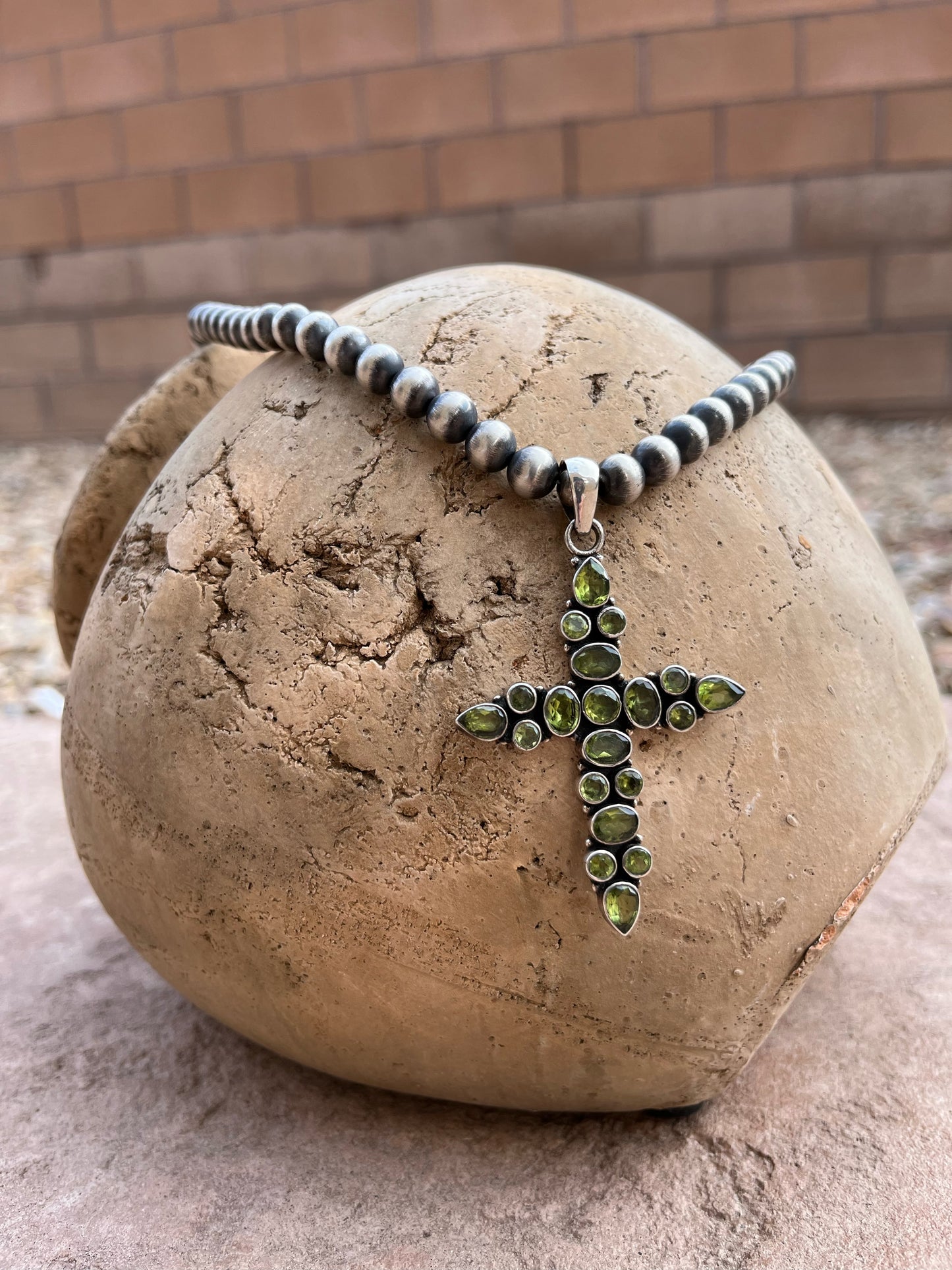 Navajo Pearls with peridot cross