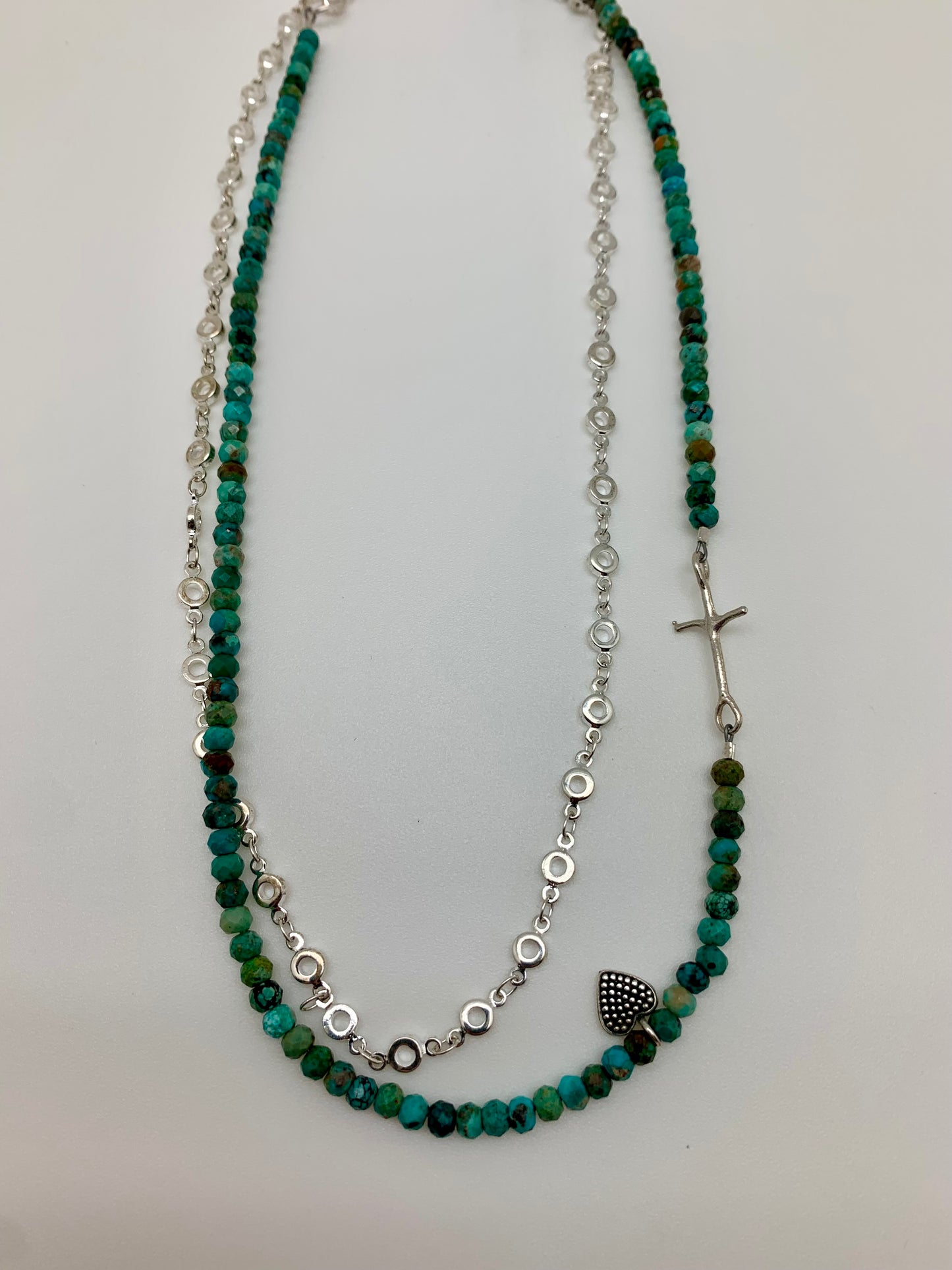 Two strand faceted turquoise with silver plated chain