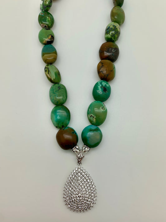 Genuine turquoise with crystal pendant