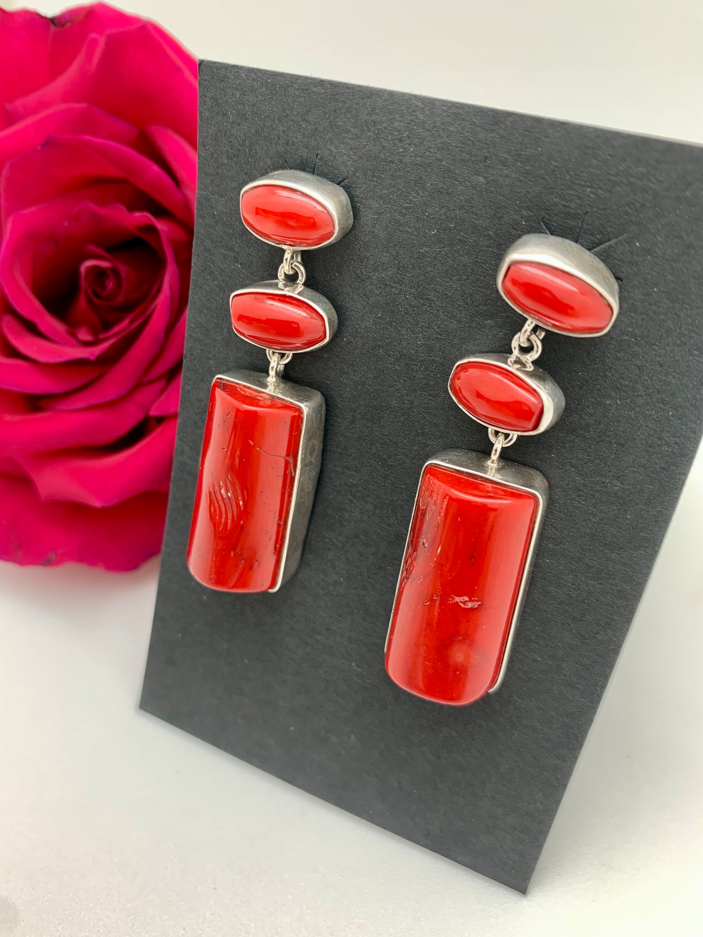 3 tier red coral earrings