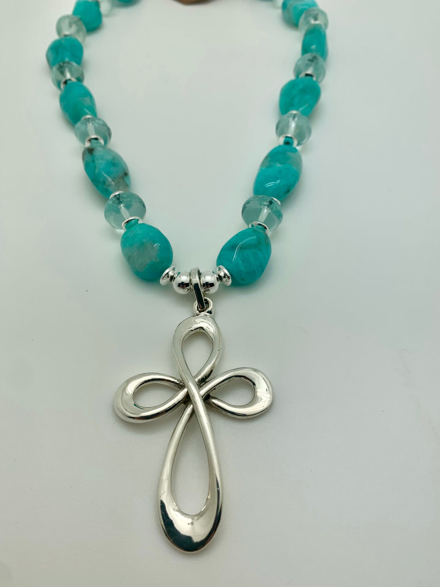 Amazonite with faceted crystals and sterling silver cross