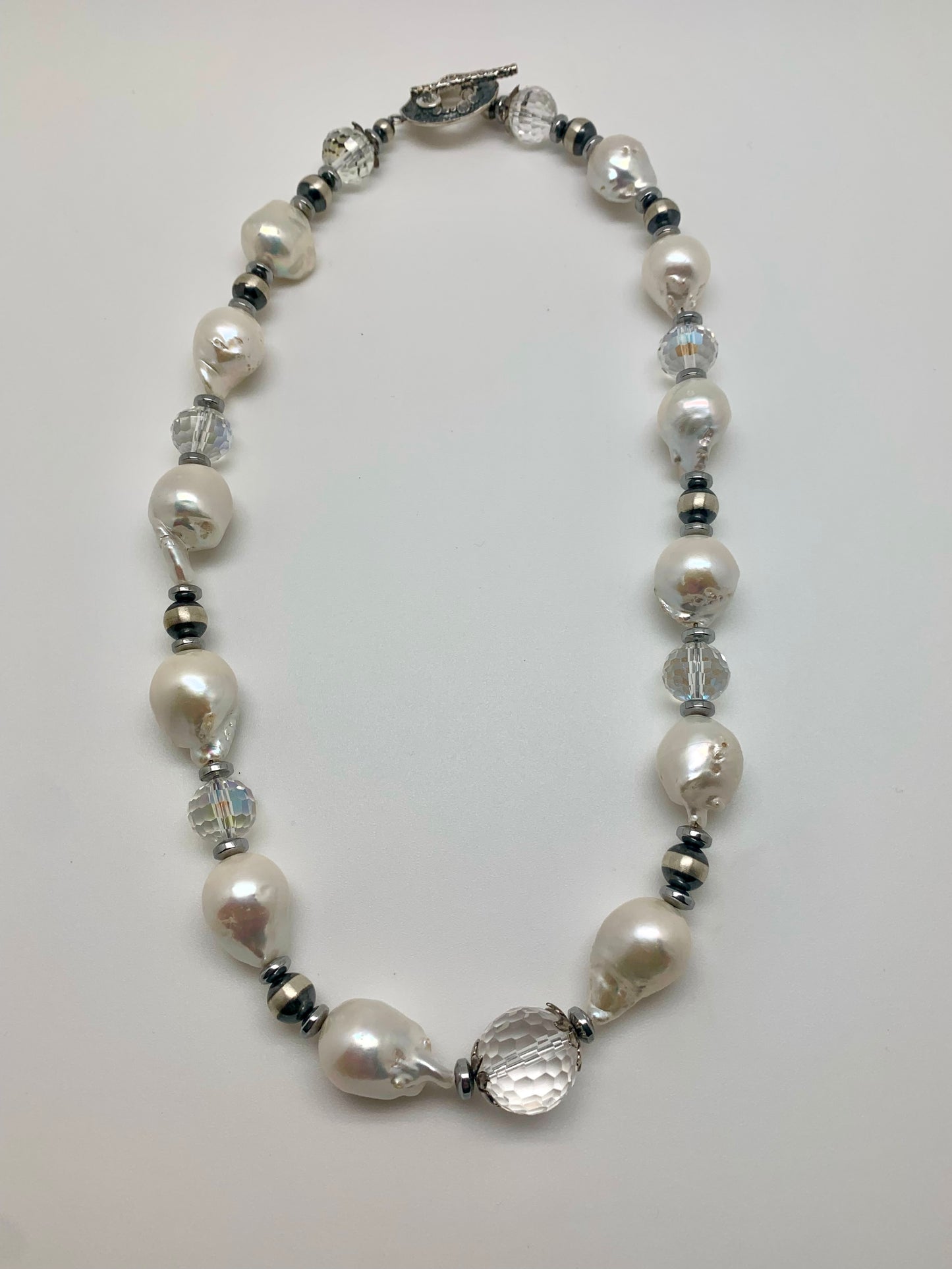 Baroque pearls with Navajo pearls and faceted crystal