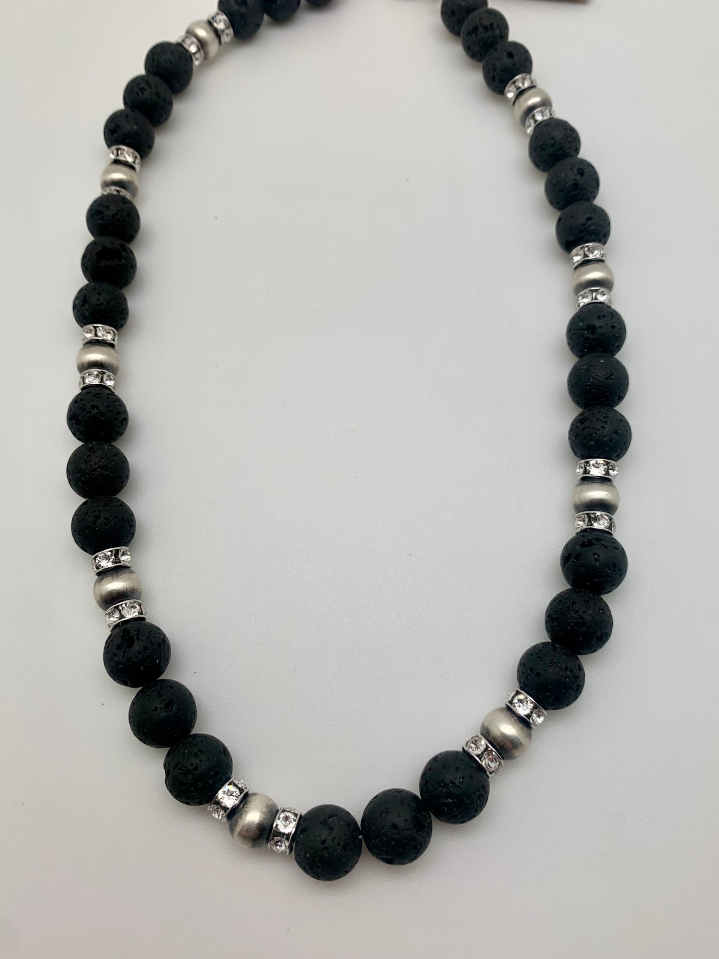 Lava rock with Navajo pearl and crystal rondelles