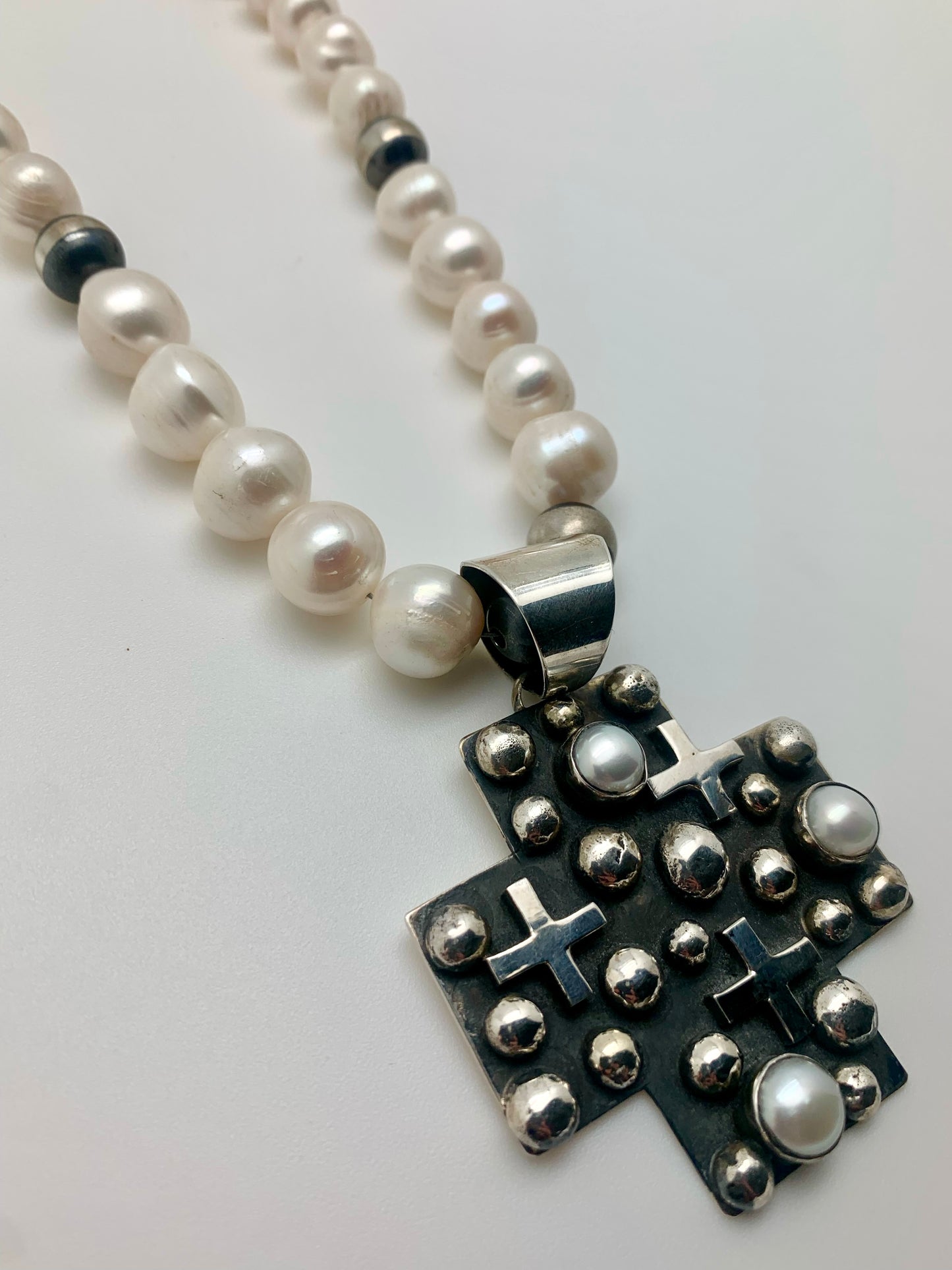 Pearls with Navajo Pearls and silver cross pendant