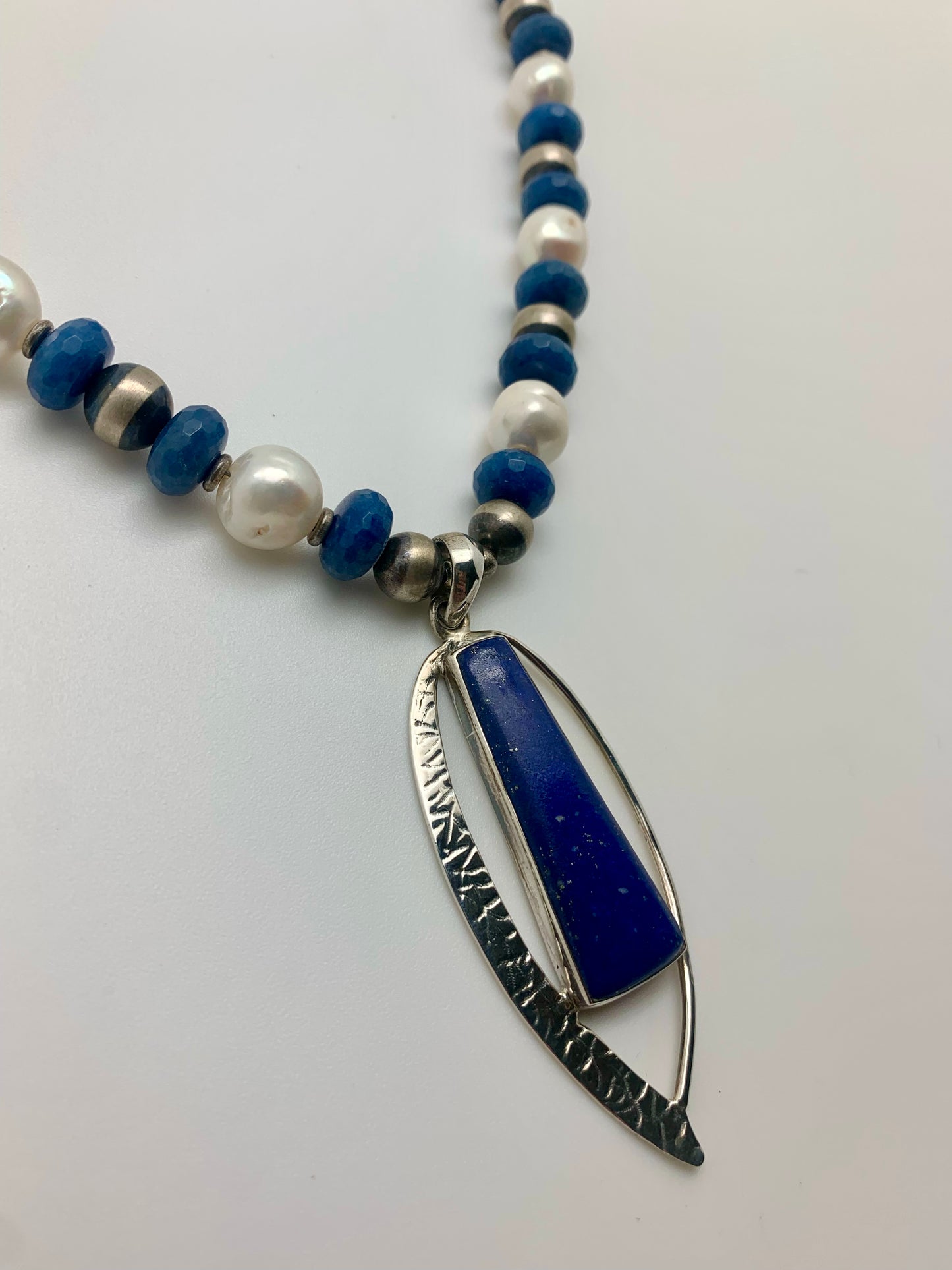 Faceted lapis with pearl, Navajo pearl and lapis pendant