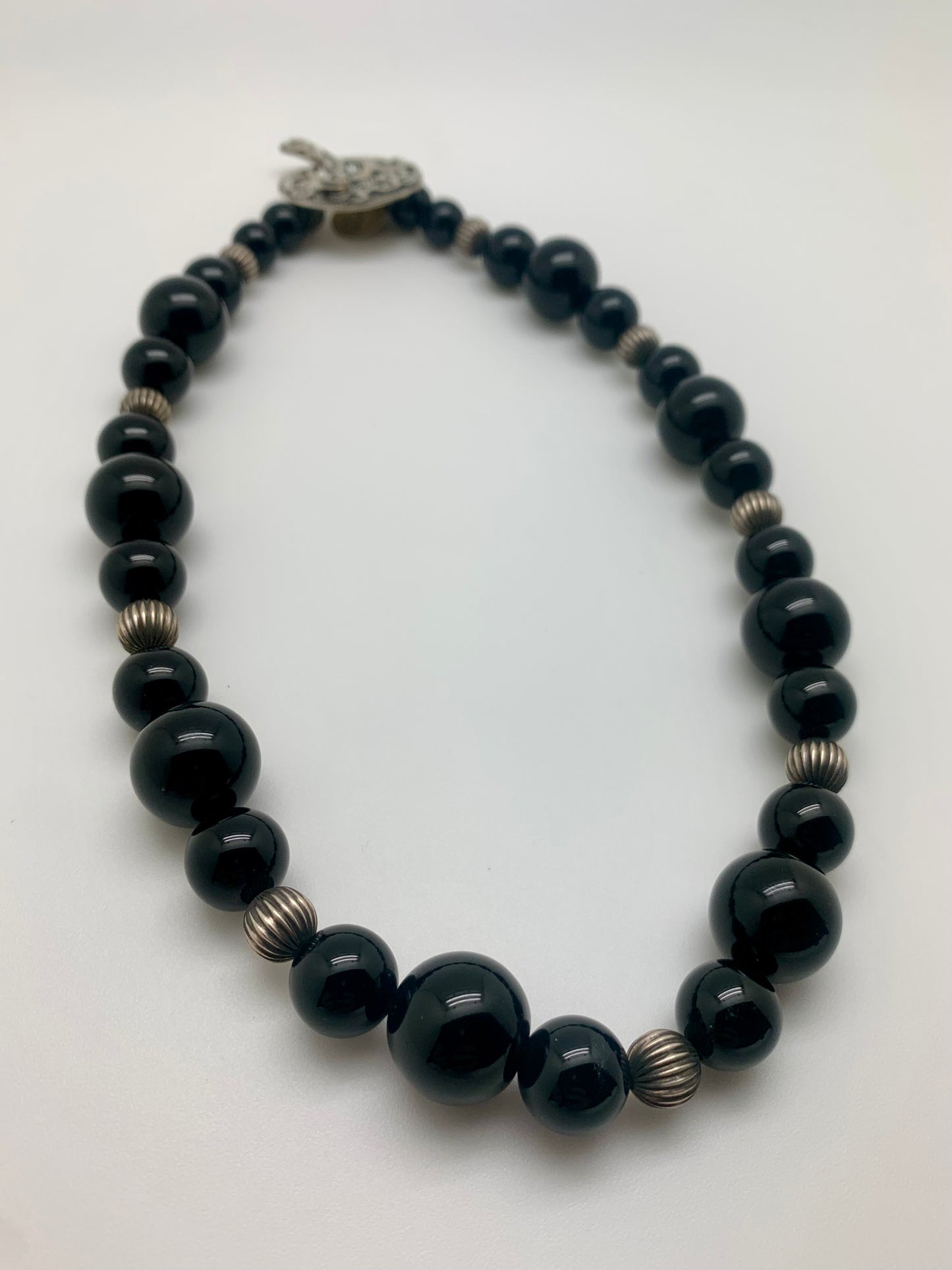 Black onyx with Navajo pearl saki bronze clasp
