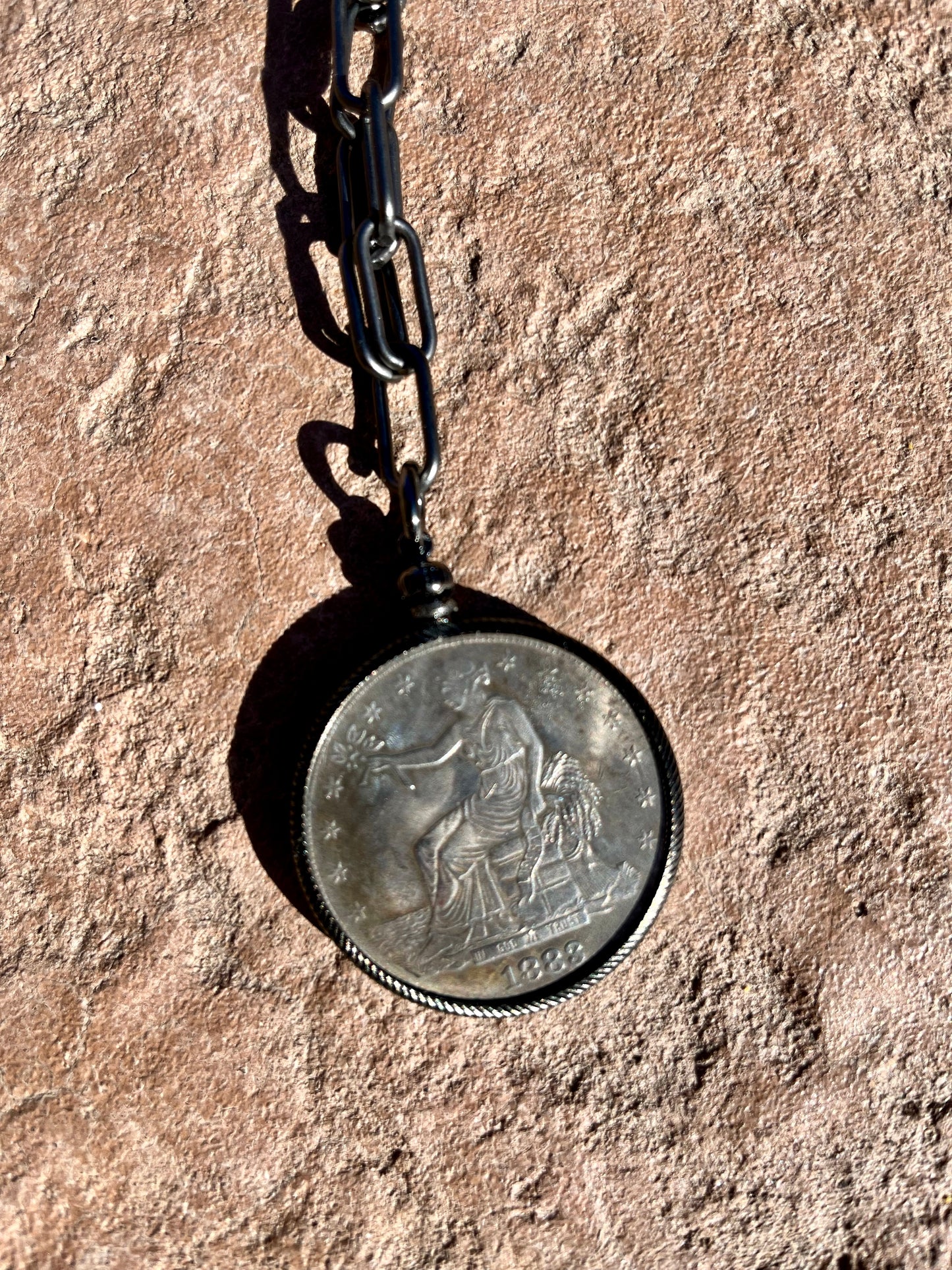 Gun metal chain with coin