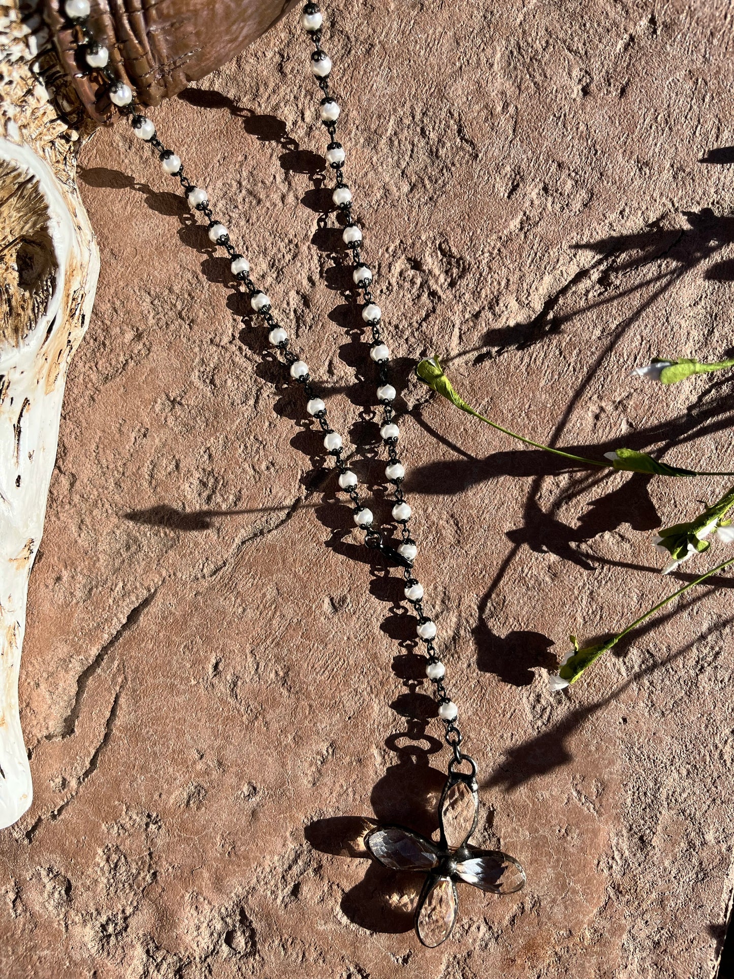 Rosary pearls with crystal cross