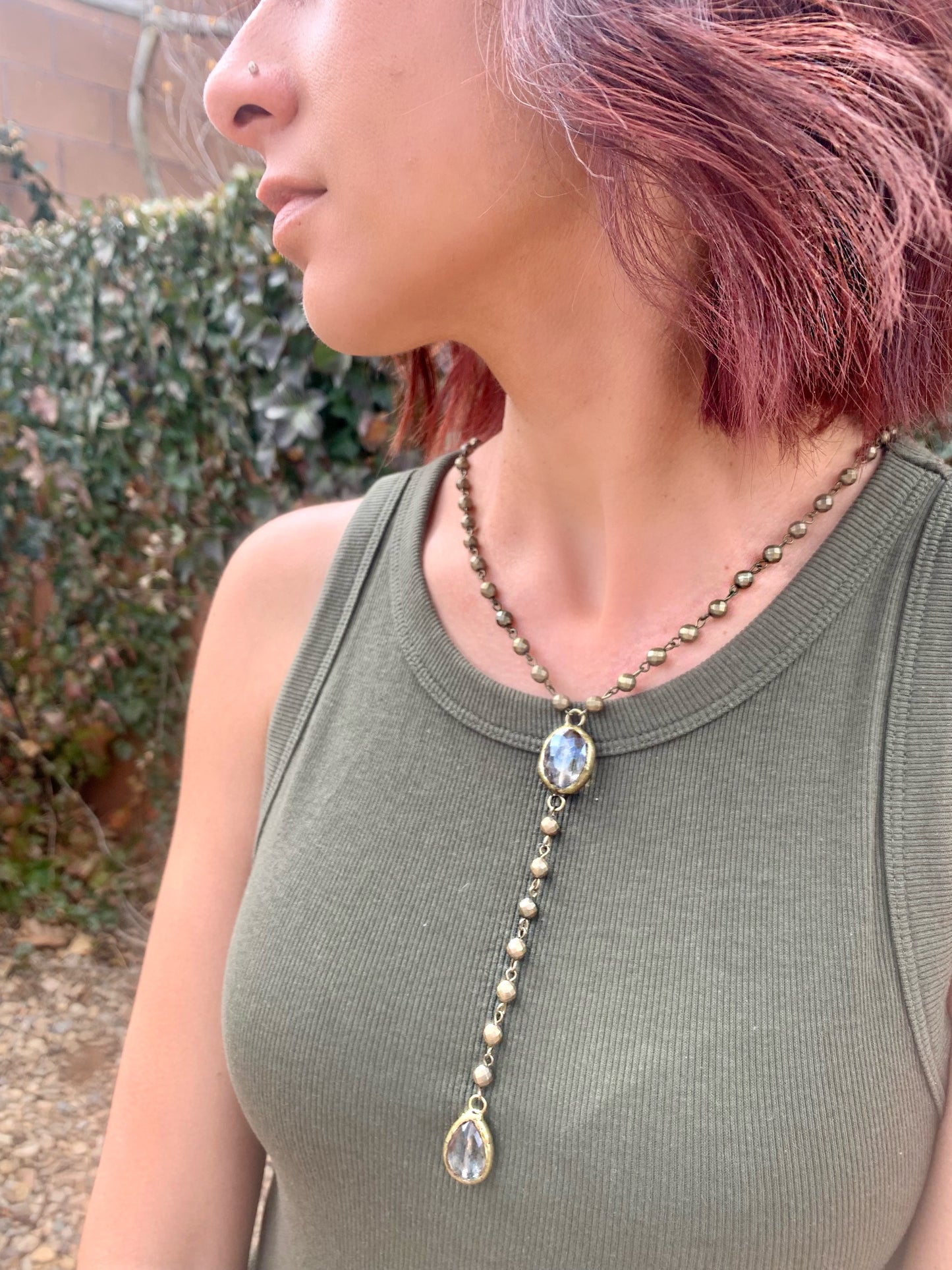 Gold rosary chain with soldered crystals