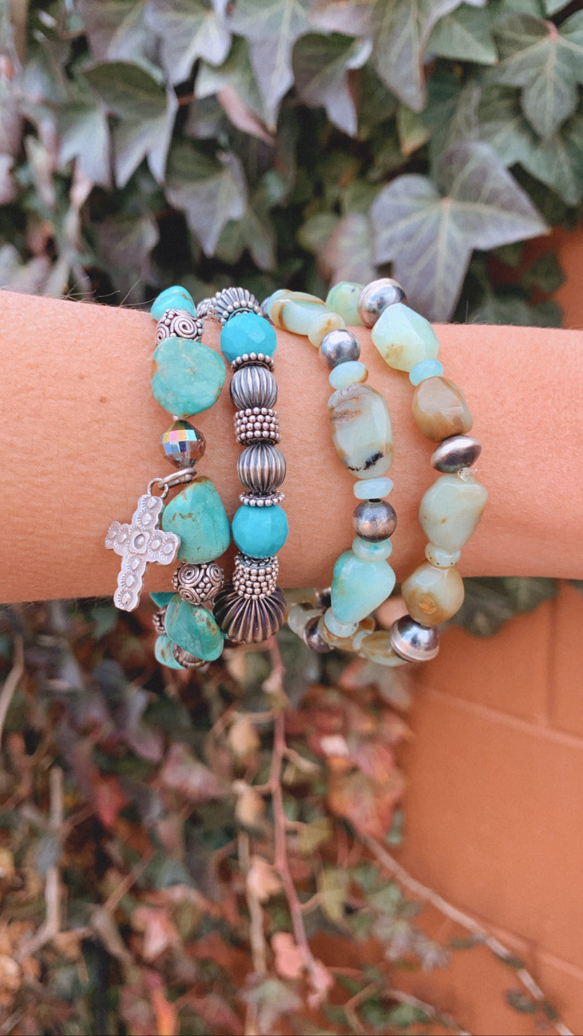 Peruvian opal and Navajo pearl stacking bracelet
