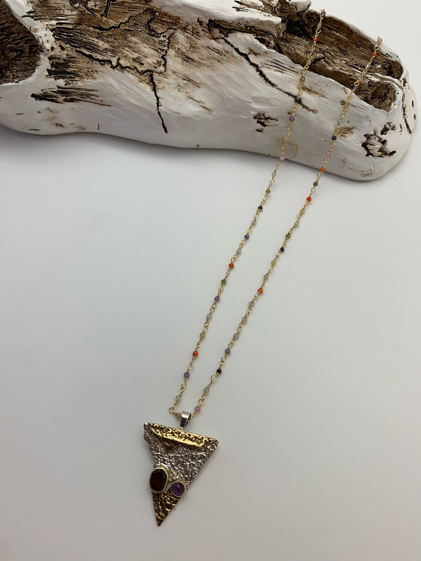 Multi stone chain with triangle pendant