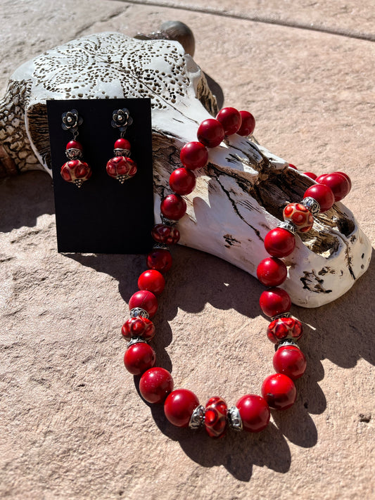 Red coral handblown glass beads