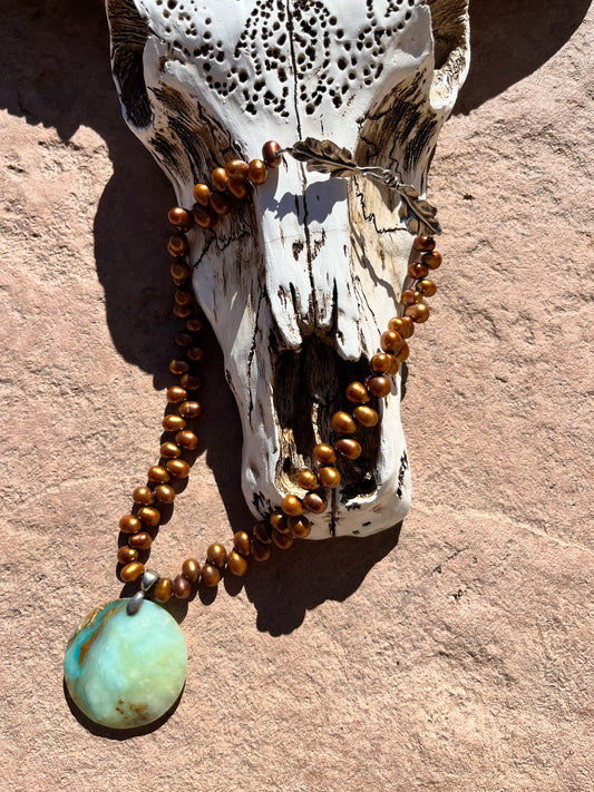 Gold pearls with Peruvian opal pendant