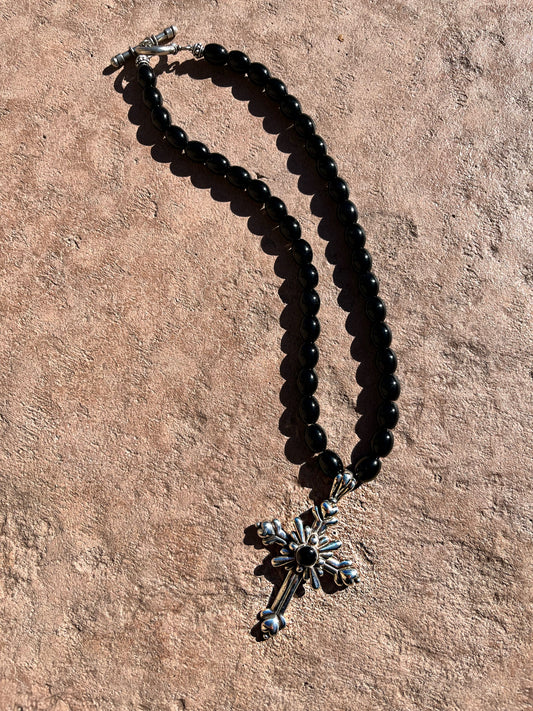 Black onyx with sterling silver cross pendant