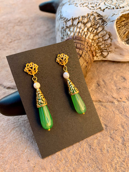 Jade and pearl earrings