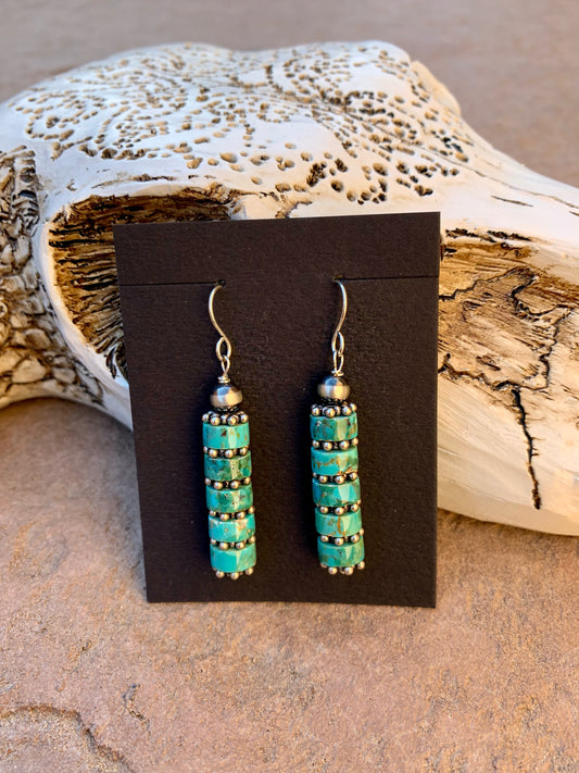 Round turquoise and silver earrings