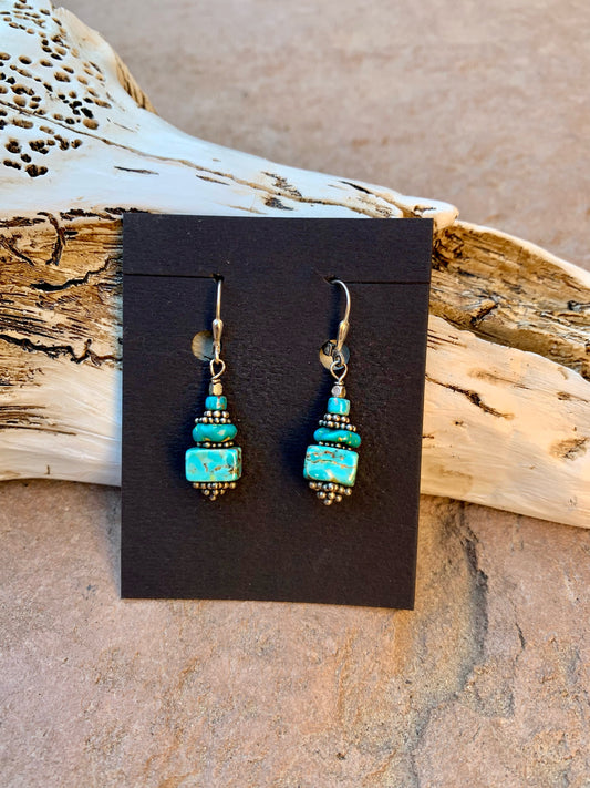 Square turquoise and silver earrings