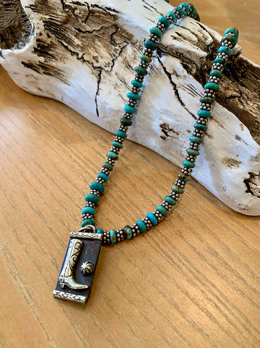 Turquoise Bali silver necklace with boot pendant
