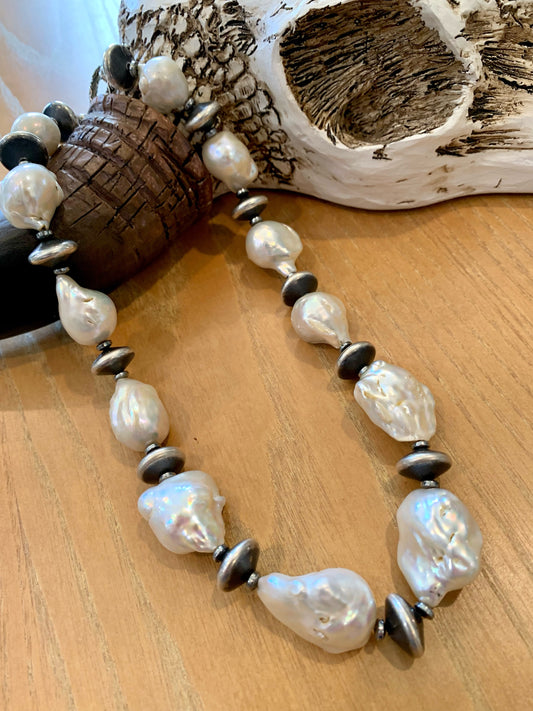 Baroque pearl and Navajo pearl necklace