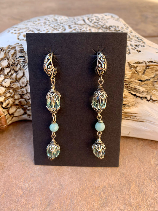 Aqua crystal with sterling silver earrings