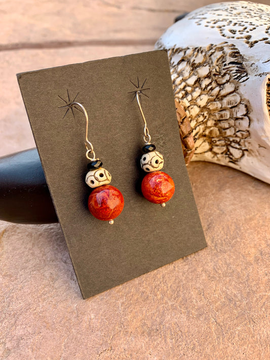 Sponge coral with carved wood earrings