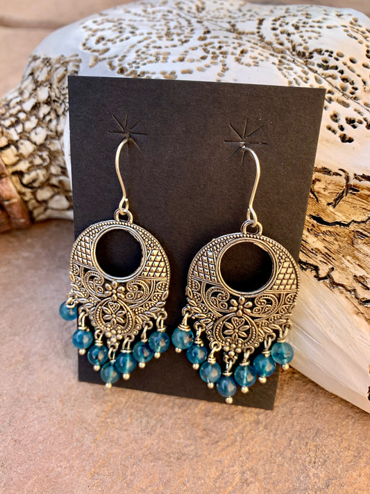 Chandelier with blue stone earrings