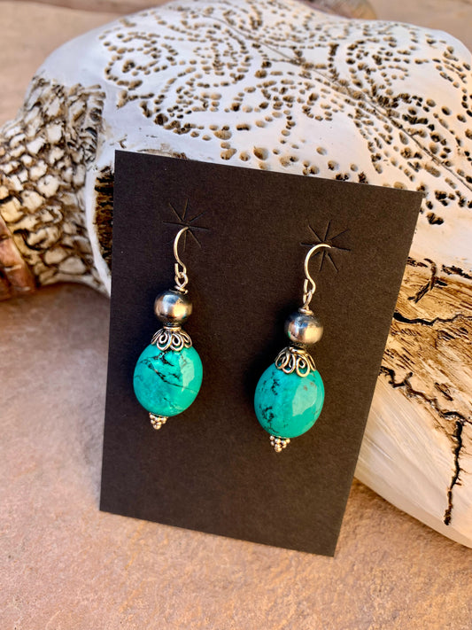 Turquoise with small Navajo pearl earrings