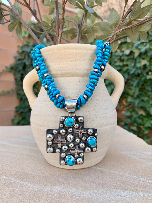 Sleeping beauty turquoise necklace with cross