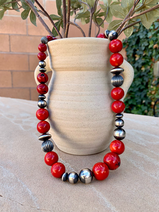 Coral and Navajo pearl necklace