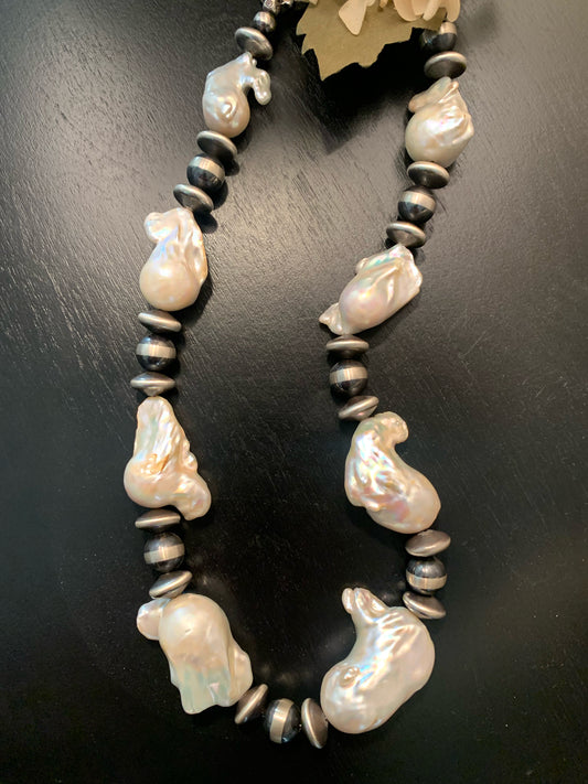 Baroque pearl and Navajo pearl necklace