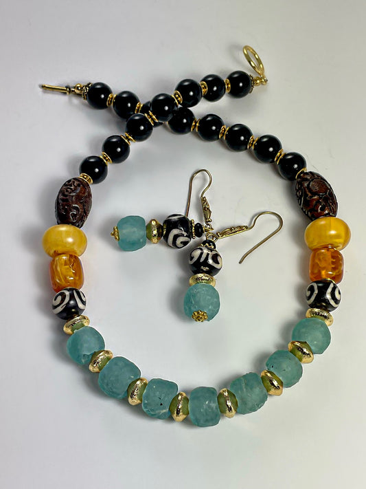 Onyx with African glass necklace
