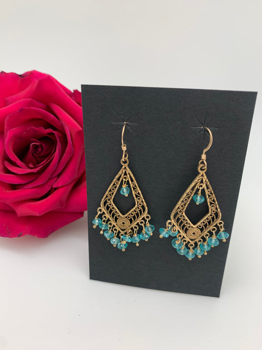 Apatite stones on gold chandeliers earrings