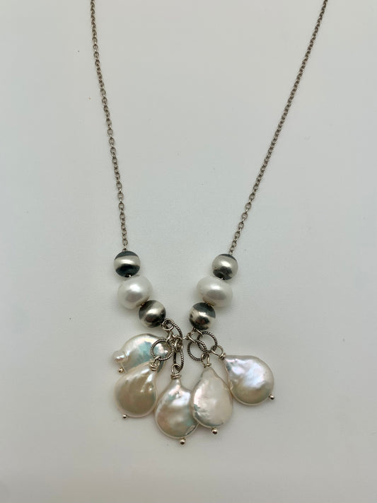 Coin pearls with Navajo pearls on sterling silver chain