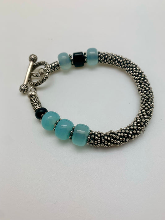 Bali silver with chalcedony and onyx